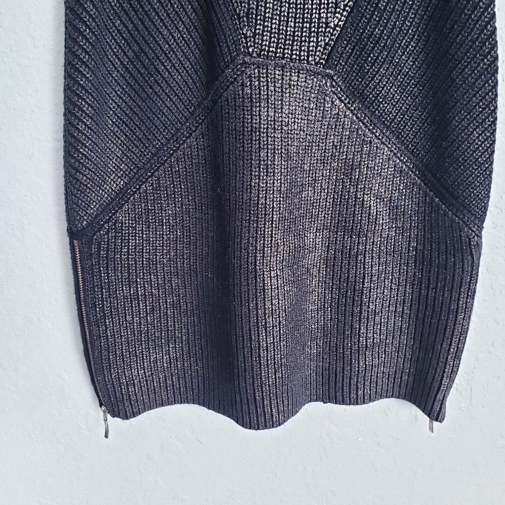 Mara Huffman Black Metallic Knit Ribbed Bodycon Dress with‎ Zipper Details - Picture 3 of 10